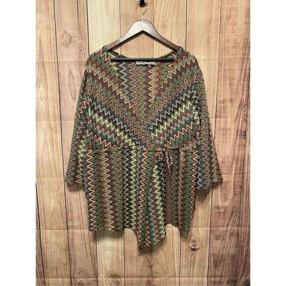 Erica Brooke Collection size 28 wrap around knit sweater top green multicolor - Picture 1 of 5